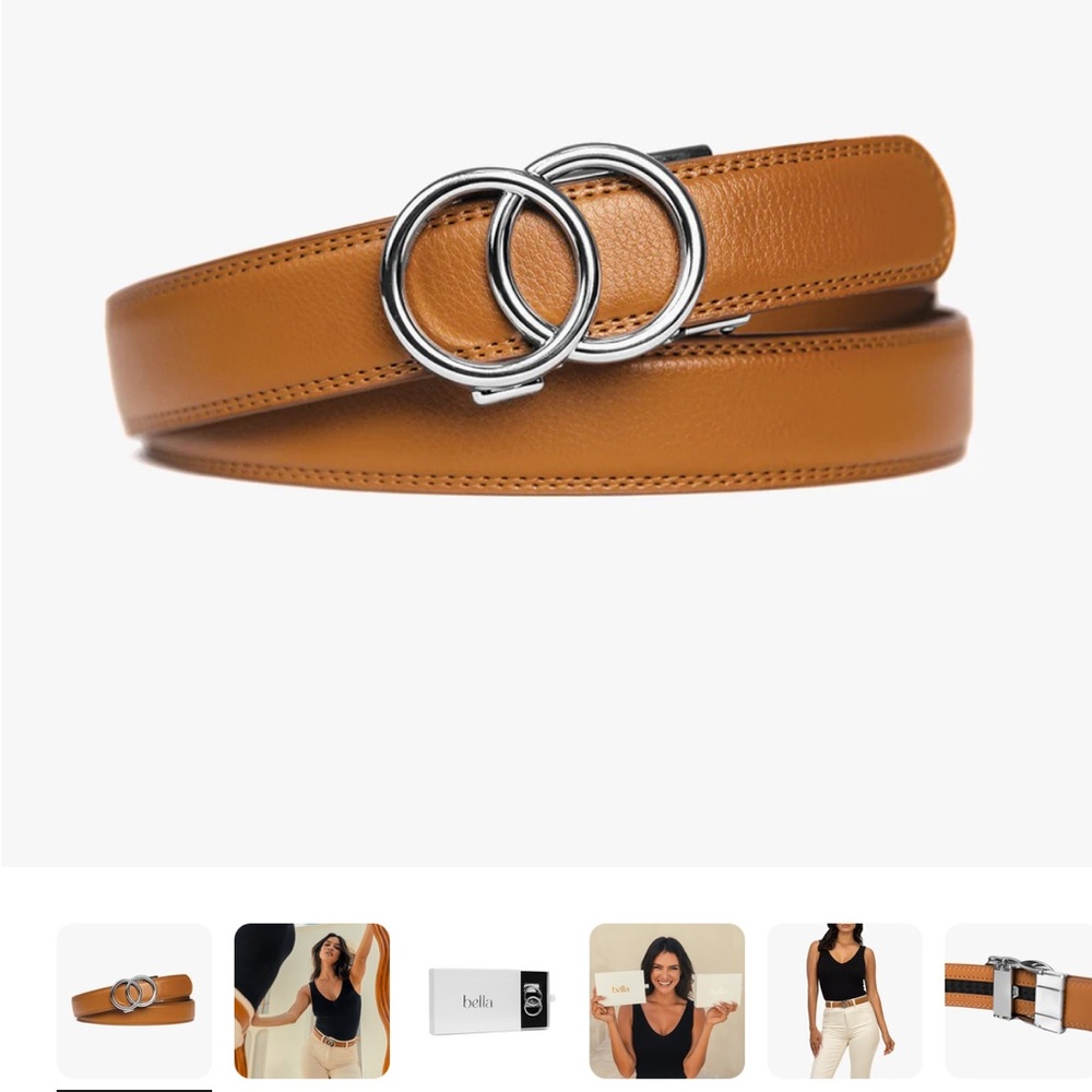 Tan Leather Belt with Silver Double Ring Buckle
